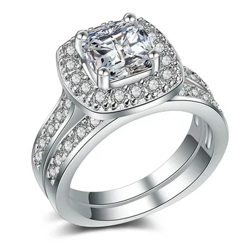 

Huitan 2PC Wedding Ring Set with Princess Cut Cubic Zirconia Prong Setting Fashion Engagement Promise Rings for Women&Girlfriend