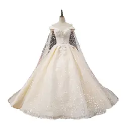 Свадебное платье с длинным рукавом с накидкой Bling Skirt бальное платье свадебное платье 2018 Новая коллекция кристаллы 3d Цветы свадебное платье