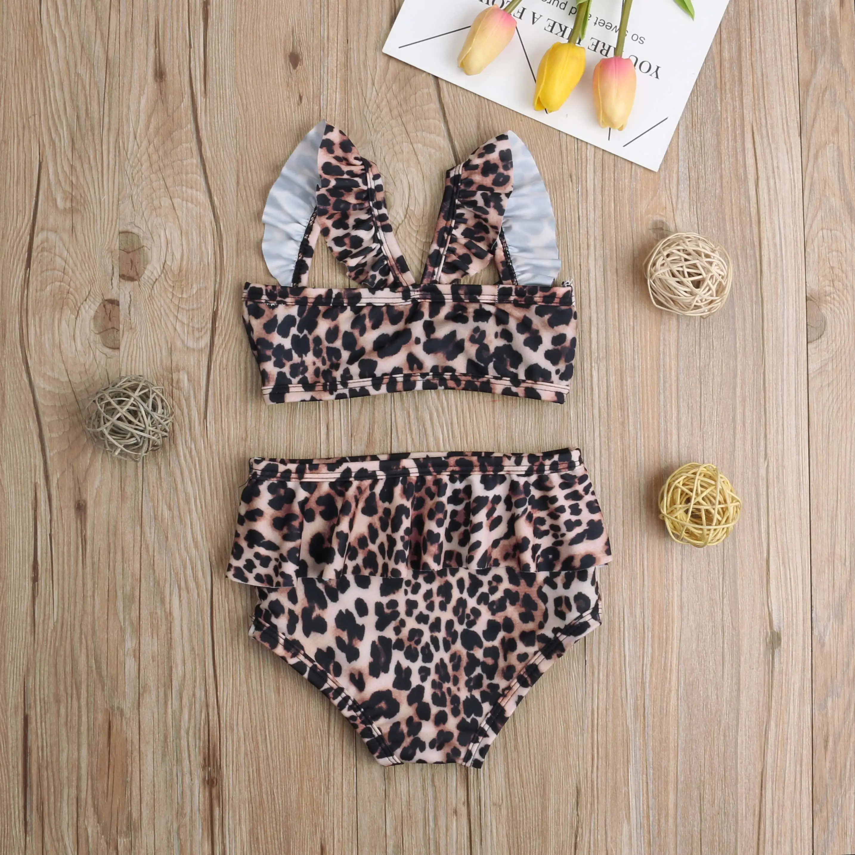 Летний Леопардовый цветок для маленьких девочек, купальный костюм, комплект бикини, купальный костюм, одежда для маленьких девочек, детская одежда для пляжа