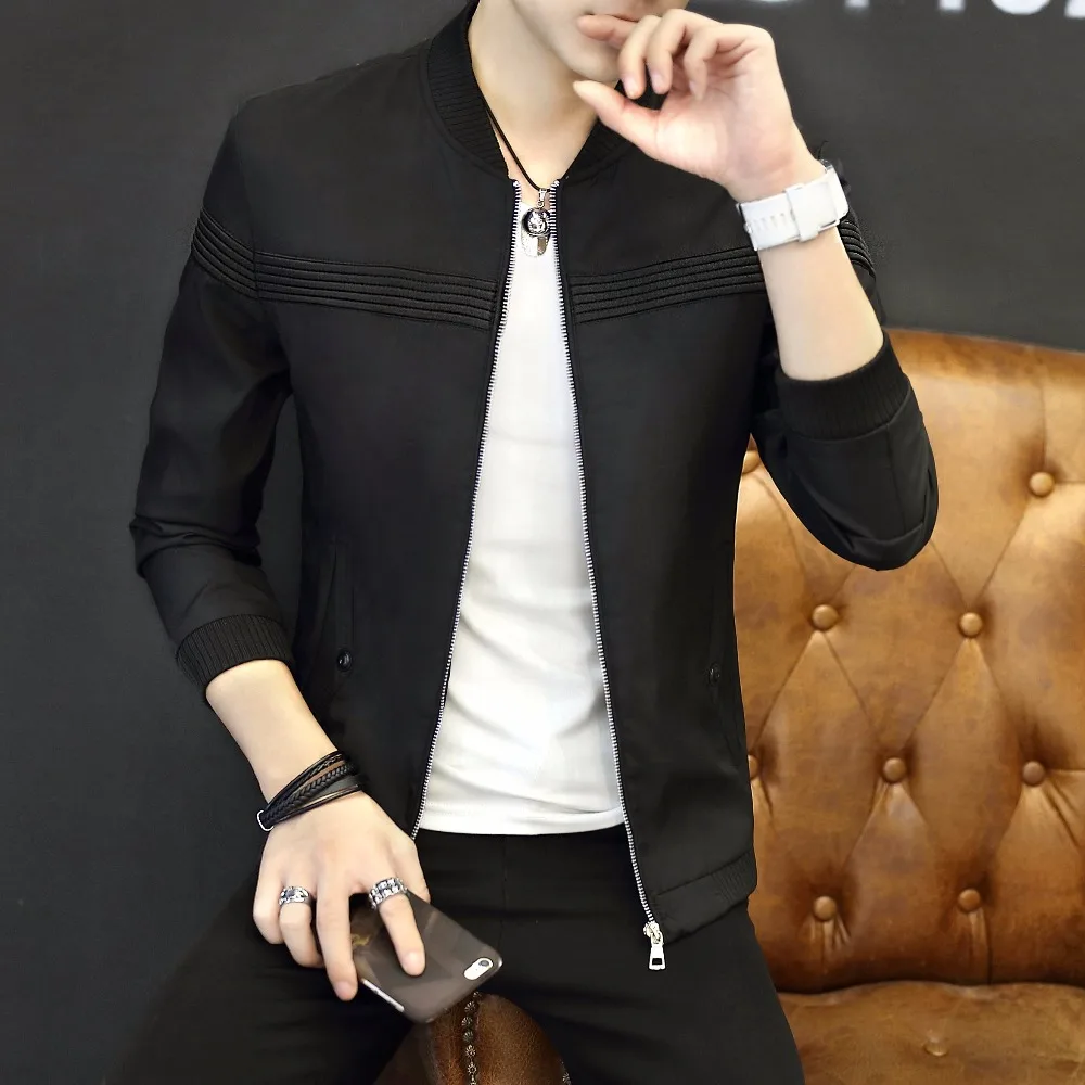 2019 New High Quality Man s brand Jacket Fashion Slim Teens Black Gray Blue Male Jacket 2