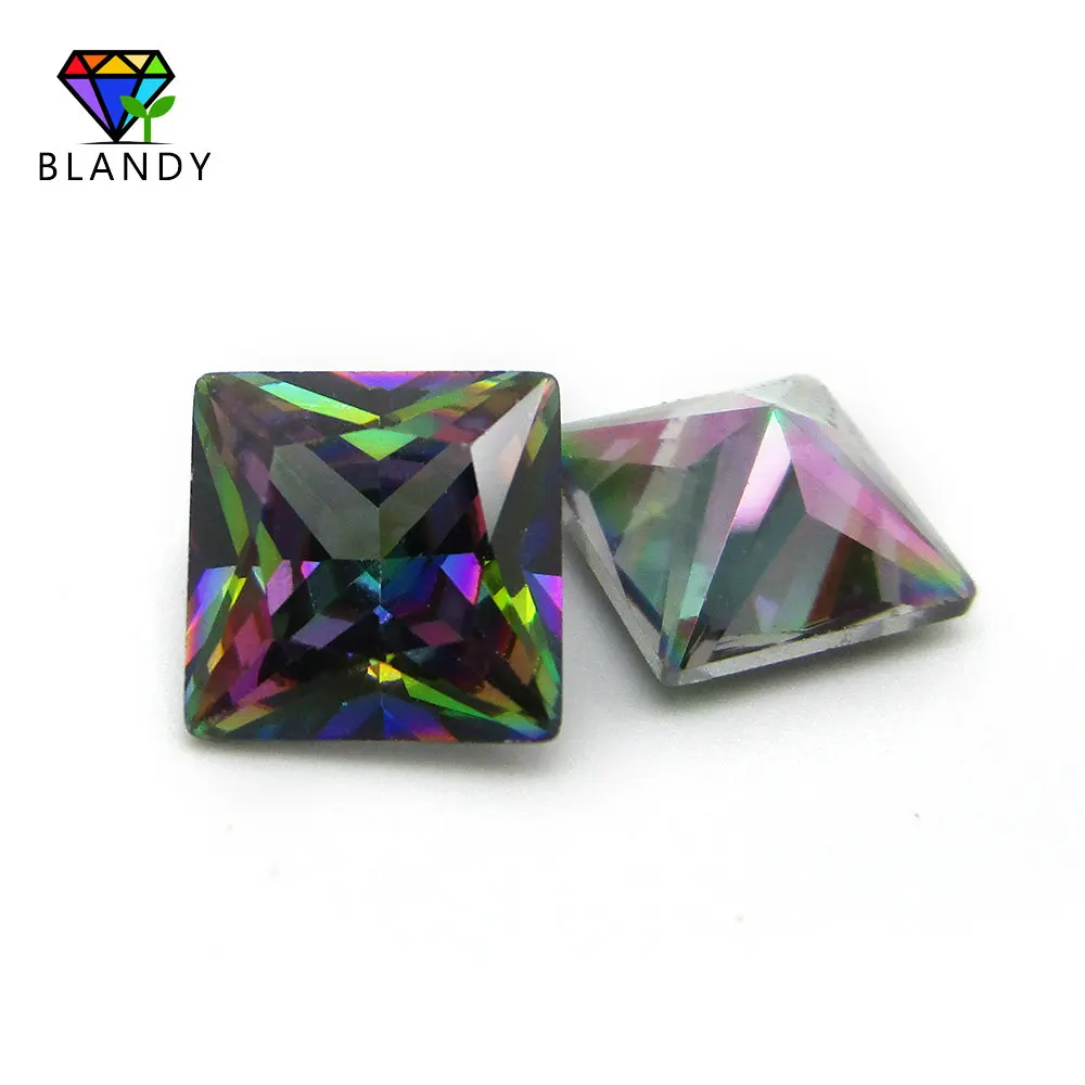

3x3~10x10mm Plating Mix Color Multicolor Cubic Zirconia Stone Square Shape Princess Cut Mystic Color CZ Stone Synthetic Gems
