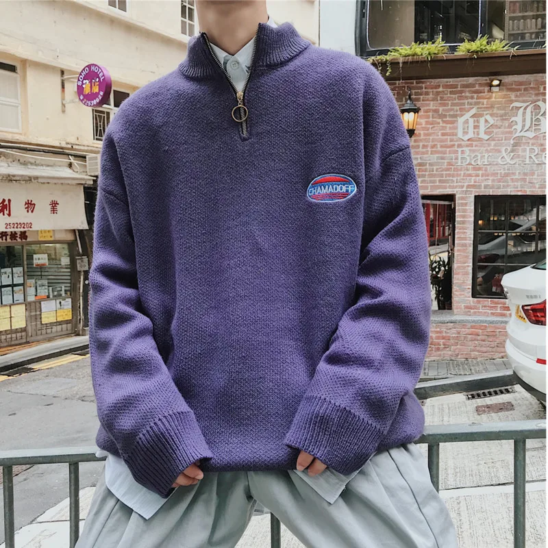 

2018 New Autumn And Winter Clothing Korean Embroidery Solid Color Sweater Pullover Sweater Black / Yellow / Blue / Purple M-2XL