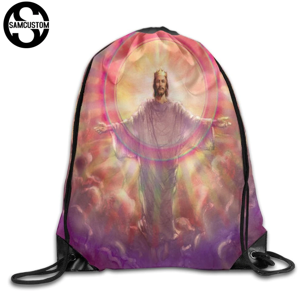 

SAMCUSTOM jesus christianity Apparent Shoulders Bag Fabric Backpack men and women Port Drawstring Travel Shoes Dust Storage Bags