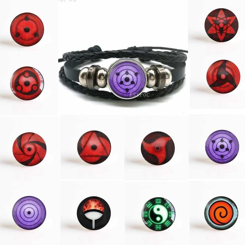 

Fashion Anime Rinnegan Eyes Bracelet Naruto Sharingan Eye Black Leather Bracelet Uchiha Uzumaki Clan Logo Cosplay Lover Gift