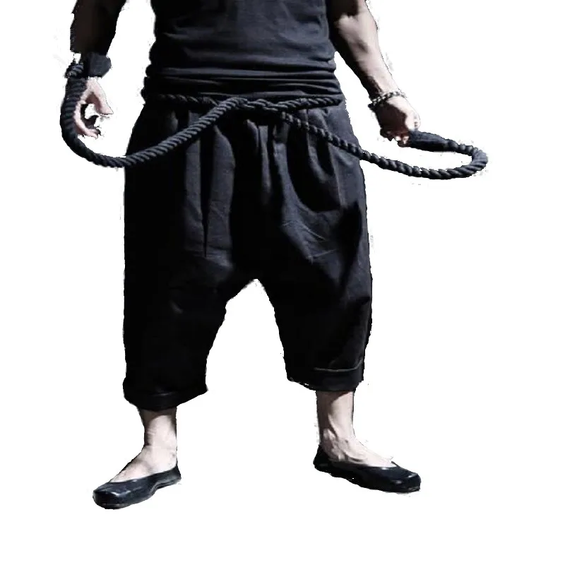 

New Autumn Fashion England Style Dark Retro Rock Unique Thick Waist Rope Linen Harem Pants Men Casual Loose Harem Pants Man Cool