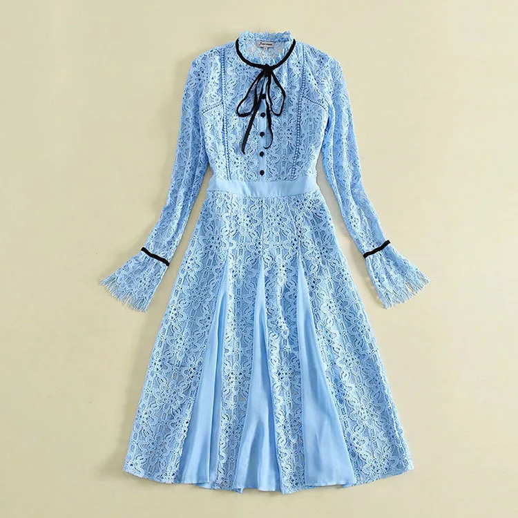 baby Manches Dentelle Automne Blue 17 Longues Black Robe Longue Rond Qualité Sexy Femmes Lourd Haute Femelle Tempérament L'orthographe Col ATBxq