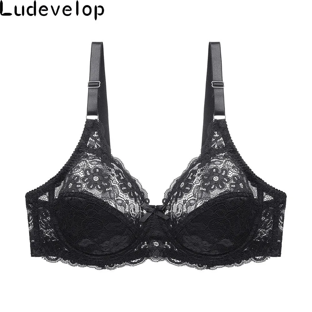Women's Ultra Thin Bra Full Coverage Sexy Soft Underwire Lace Padded Brassiere Minimizer Bh Plus Size C DD E DDD Cup 1