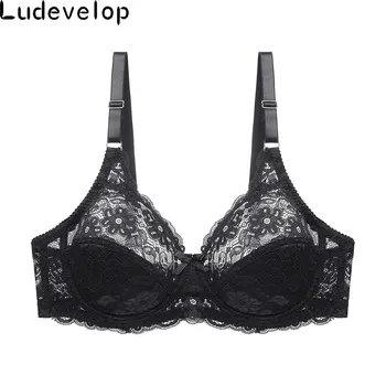 Women's Ultra Thin Bra Full Coverage Sexy Soft Underwire Lace Padded Brassiere Minimizer Bh Plus Size C DD E DDD Cup 1