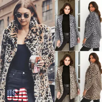 

Hot New Fashion Women Autumn Faux Fur Leopard Print Sexy Slim fit Thick Winter Warm Cardigan Fake fur coat Outwear