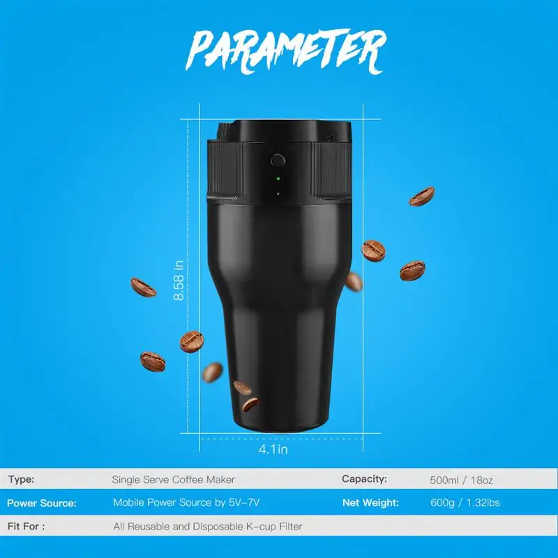 Coffee Maker USB Vacuum Coffee Portable Electric  Machine Auto Caffe Cafe for K cup Filter for Home Outdoor Travel 550ml