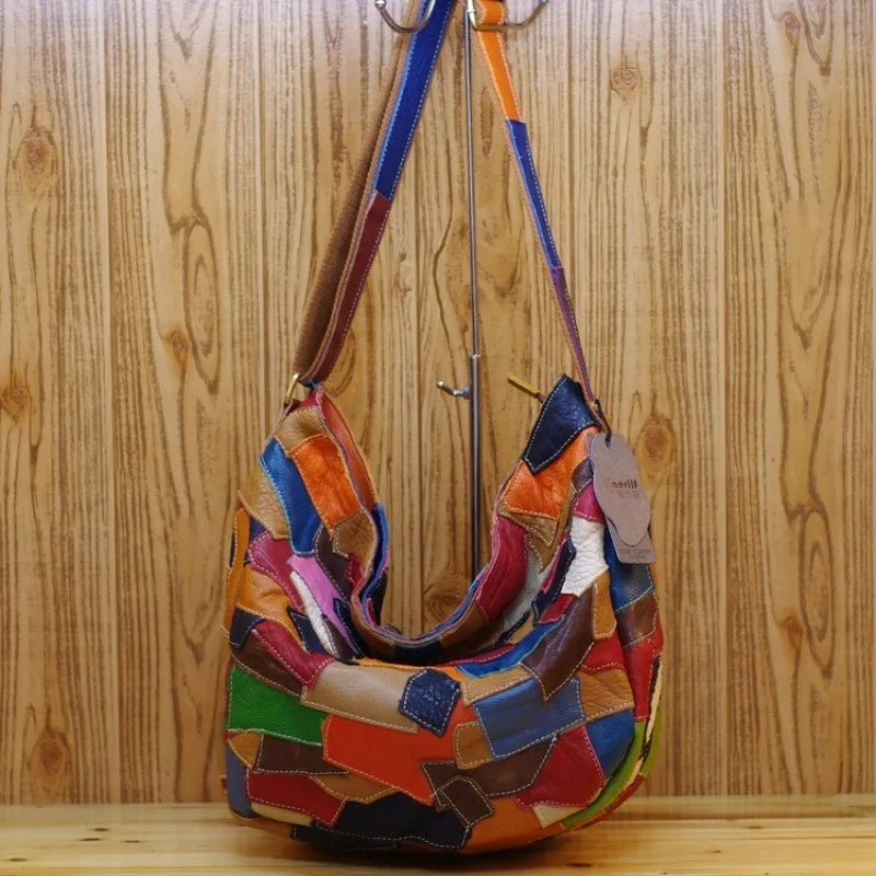 

Kajie Irregular Patchwork Design Women Luxury Handbags Soft Genuine Leather Bags Designer National Wind Sheepskin Bag For Ladies