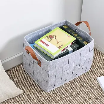 

Foldable Felt Cloth Storage Basket Trash Can Handmade Rectangular Storage Box With Handle Large Toys Towel Clothes Organizer #SO