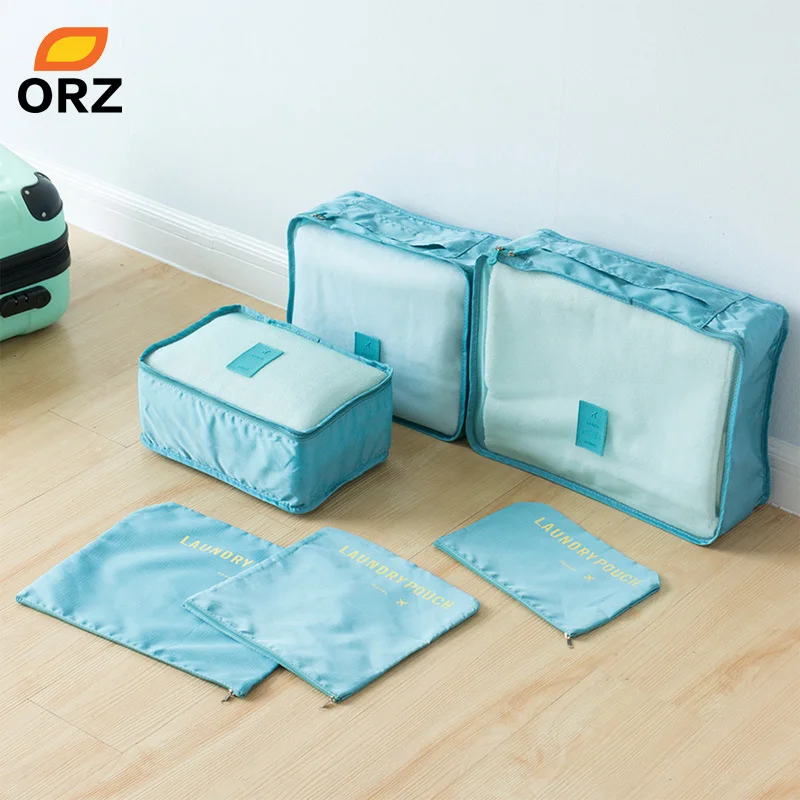 ORZ 6 PCS Travel Storage Bag Packing Cubes Clothes Tidy Pouch Luggage Organizer Portable Container Waterproof Storage Case