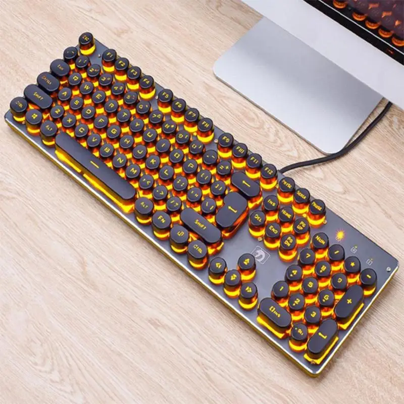 

Backlit Gaming Keyboard Steampunk Retro Round Keycap USB Wired Glowing Metal Panel Computer Game Keyboard for Laptop PC