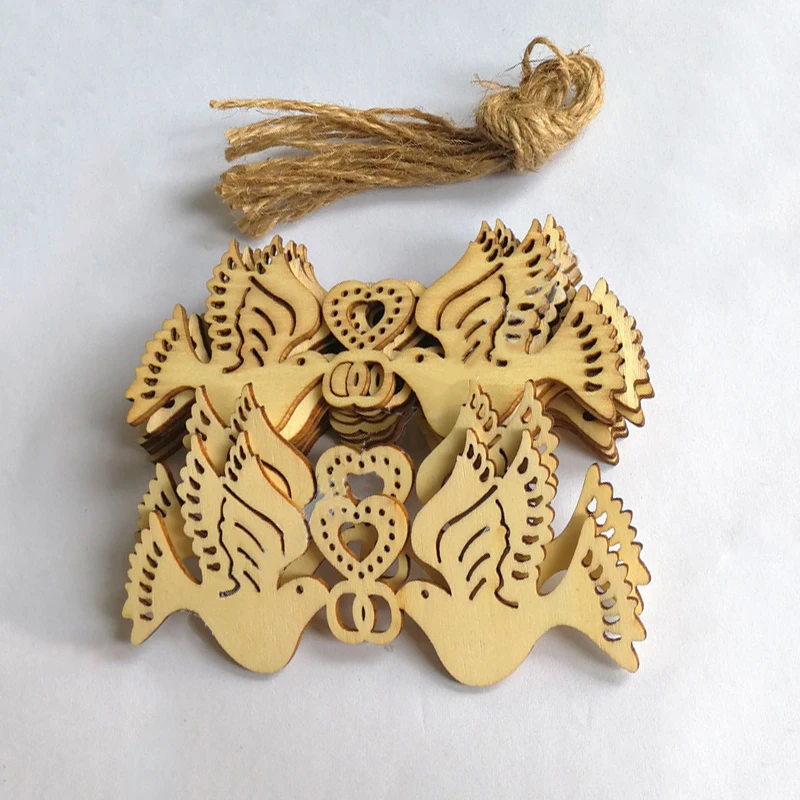 

10pcs Wooden Craft Peace Dove Shaped Cardmaking Scrapbooking with hemp rope Wood Home Decor