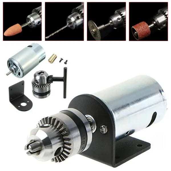 

DC 12-36V Mini Hand Drill DIY Lathe Press 555 0.6-6mm High Power Motor Chuck Bracket Tool +Bracket 3300rev/12v rpm