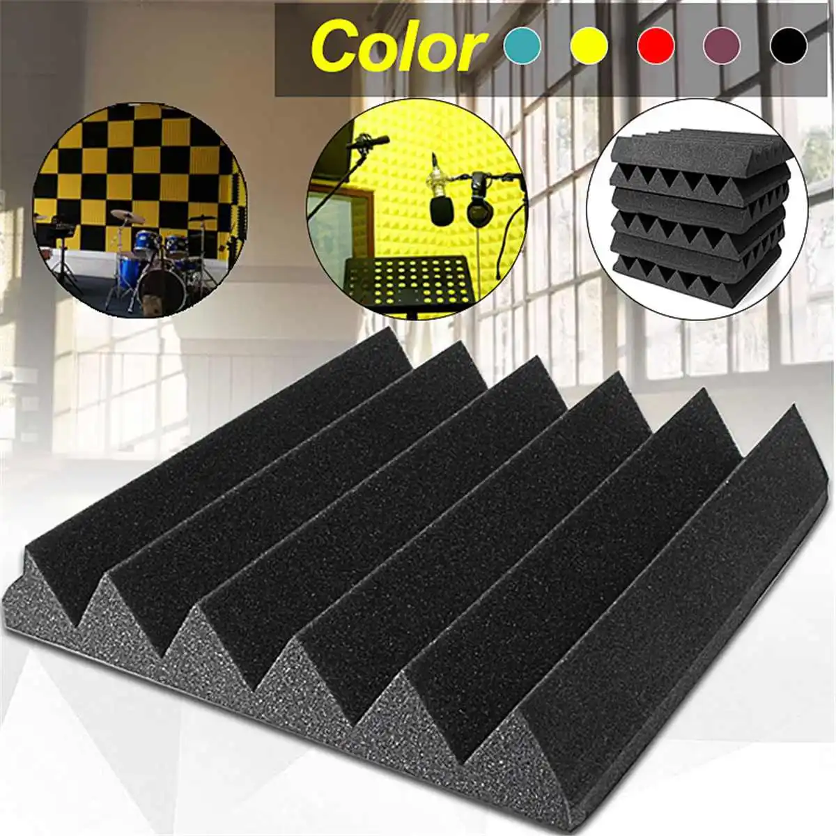 

6Pcs 30 x 30 x 5cm Soundproofing Foam Acoustic Foam Sound Treatment Studio Room Absorption Wedge Tiles Polyurethane foam