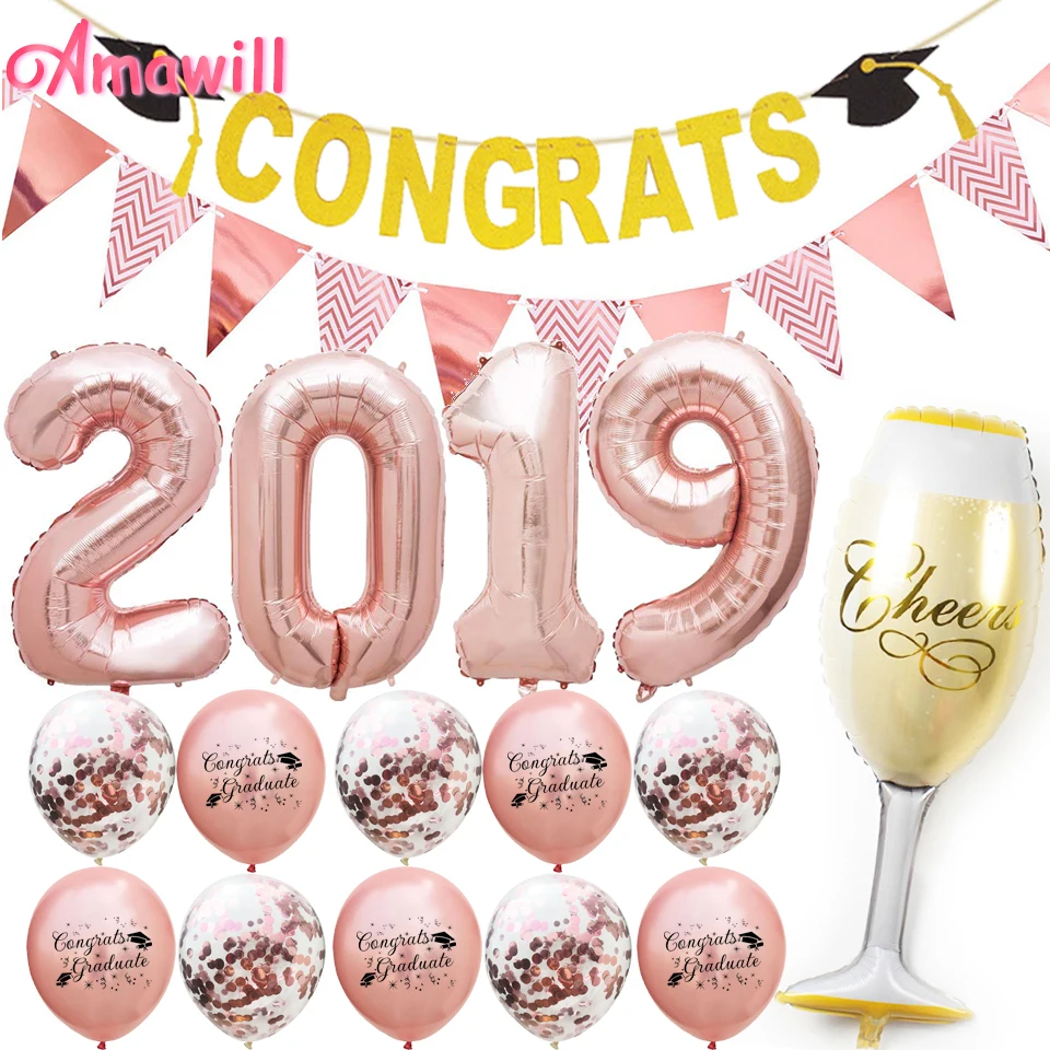 Amawil Gold 2019 декорация для выпускного вечера бутылка фольга воздушные шары баннер с