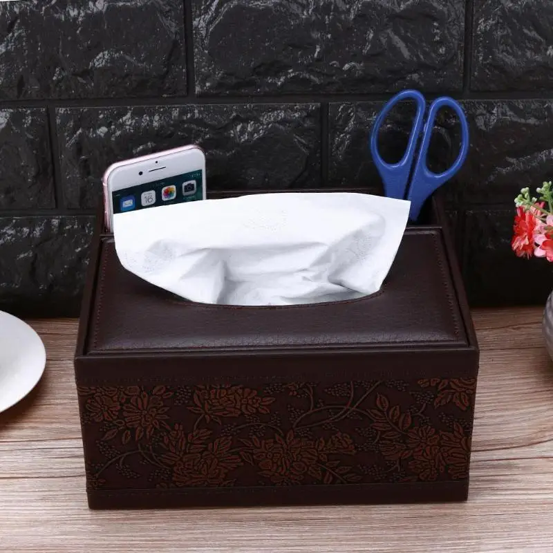 

Paper Cover Rectangle Case Room Kitchen Car PU Leather Tissue Box Holder Home Car Napkins Holder Home Organizer Decor