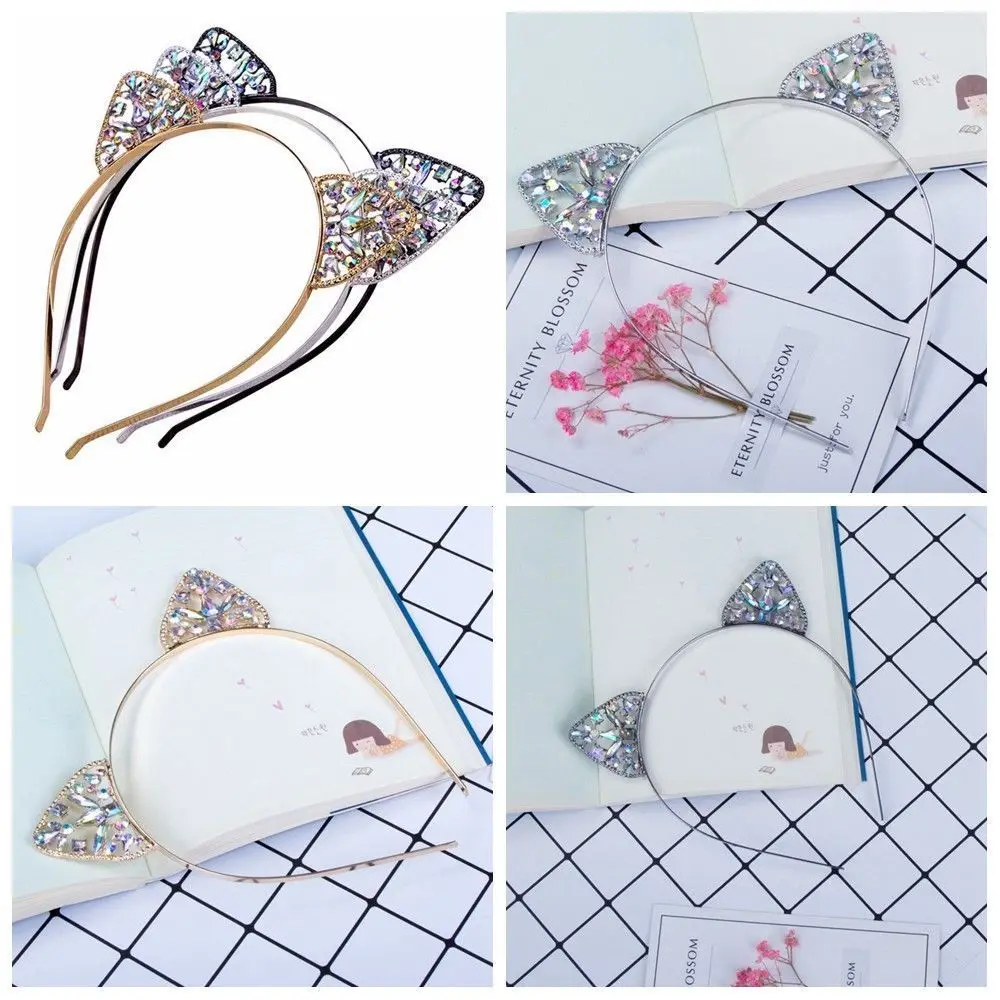 

Baby Kids Girls Cute Metal Rhinestone Cat Ear Headband Hair Accessories Headwear Cat Ear Hairbands