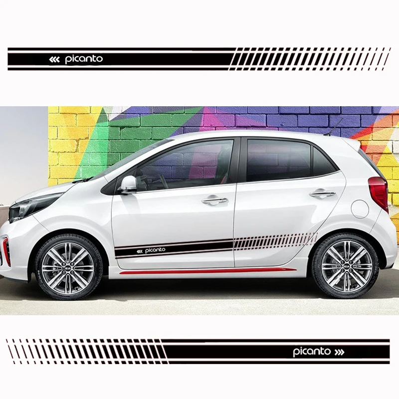 

2Pcs Stylish car door side sticker vinyl body decal racing stripe sticker for Kia Picanto Car accessories
