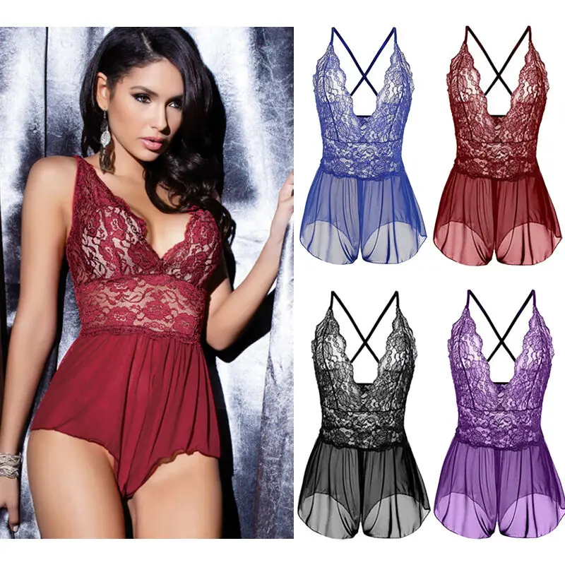 

Women Sexy-Lingerie Nightwear Sleepwear Dress Babydoll Lace G-string