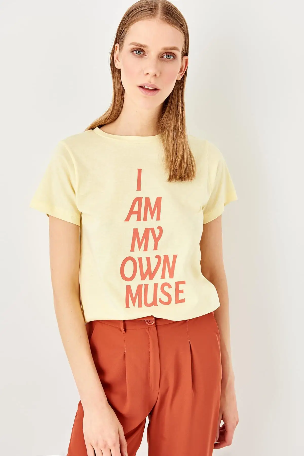 

Trendyol Yellow Printed Knitted Basic T-Shirt TWOSS19WP0018