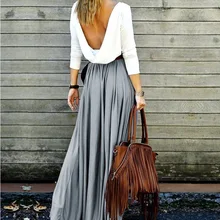 Однотонные модные сексуальные богемные пляжные юбки, плиссированные макси-Юбки Длиной до лодыжки с завышенной талией, Весенняя юбка