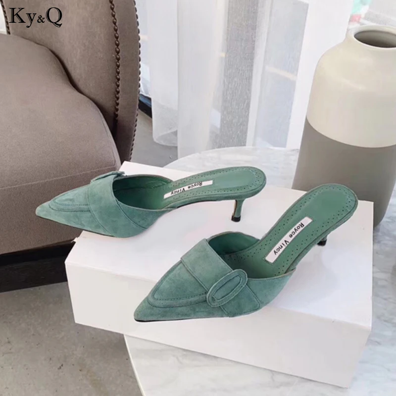 

2019 Summer New European And American Elegant Ladies Comfortable Baotou Casual Pointed Wild Stiletto High Heel Slippers 5-8cm