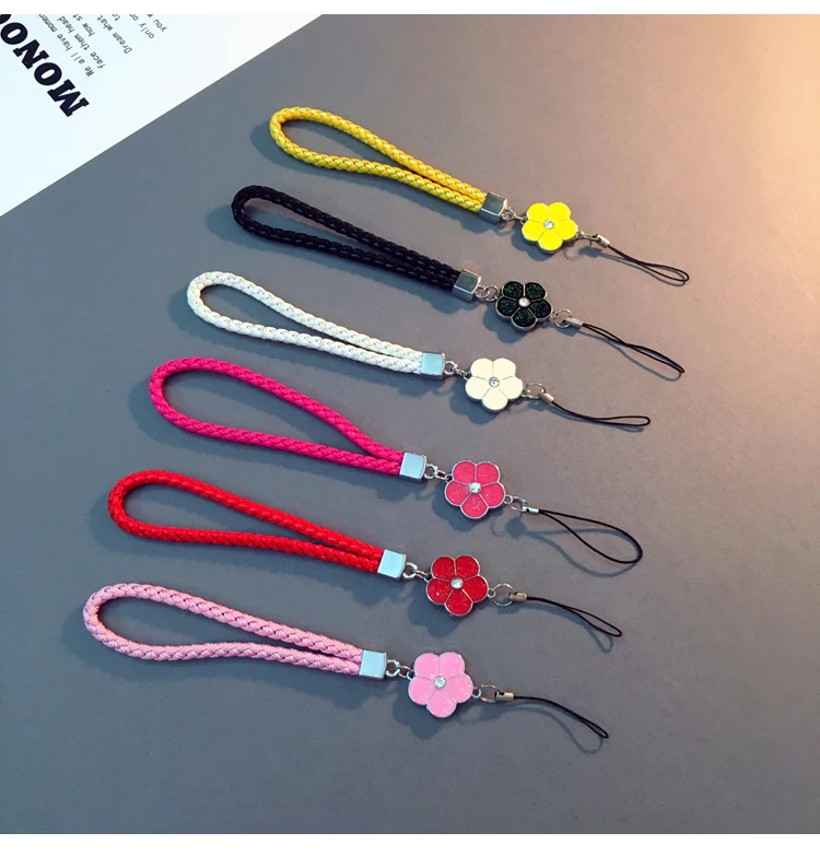 

Weaving PU Leather Mobile Phone Straps Rhinestone Beaded Phone Key Holder Ring Lanyard Smart Phone Accessory Cord Hand Rope