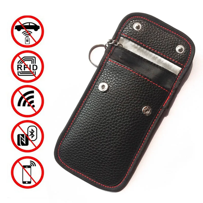 

12.5*8CM Lock Car Key Keyless Entry Anti-Theft Fob Signal Blocker Pouch Storage Bag UK Black Polyurethane Car Key Pouch