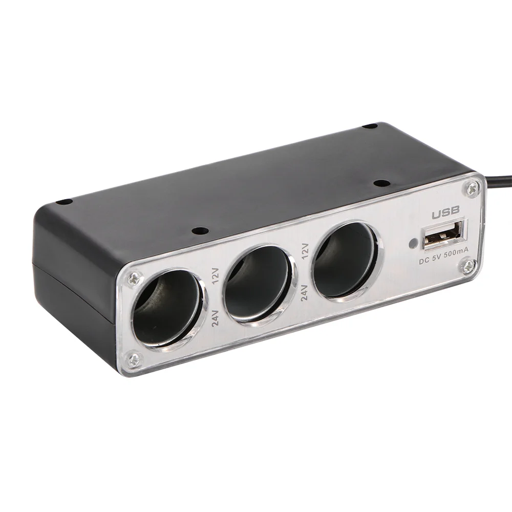 

1 to 3 Car Adaptor Charger Cigarette Lighter Splitter Hub Socket with USB DC 12-24V Car Auto Power Adapter lighter