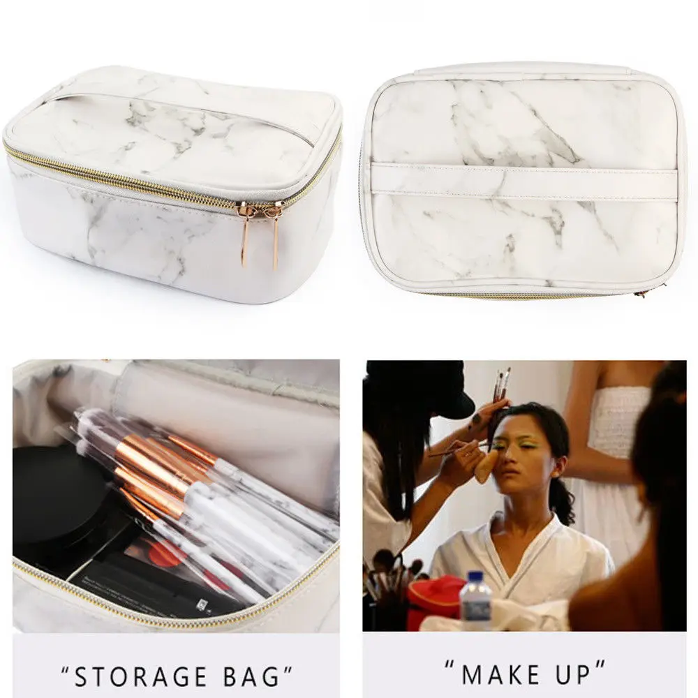 

Professional Large Makeup Bag Cosmetic Case Storage Handle Organizer Travel Kit Women's Marbling Makeup Bags
