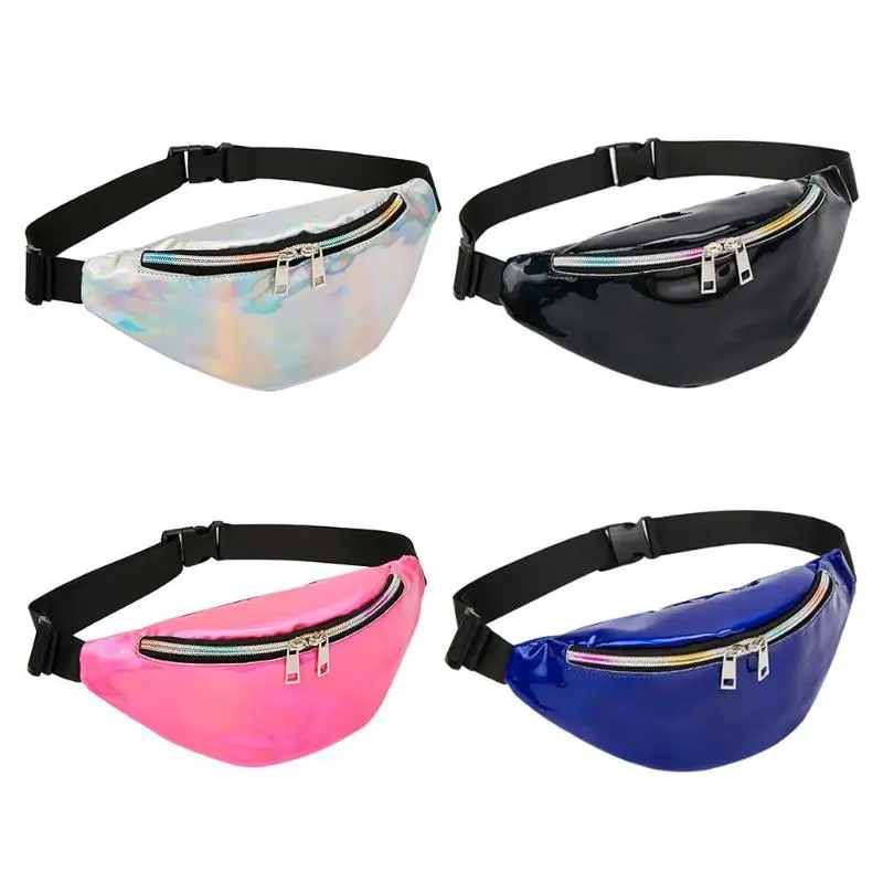 

Laser Patent Leather Women Men Outdoor Sports Shoulder Crossbody Bags Unisex Waist Packs Fanny Chest Belt Bags
