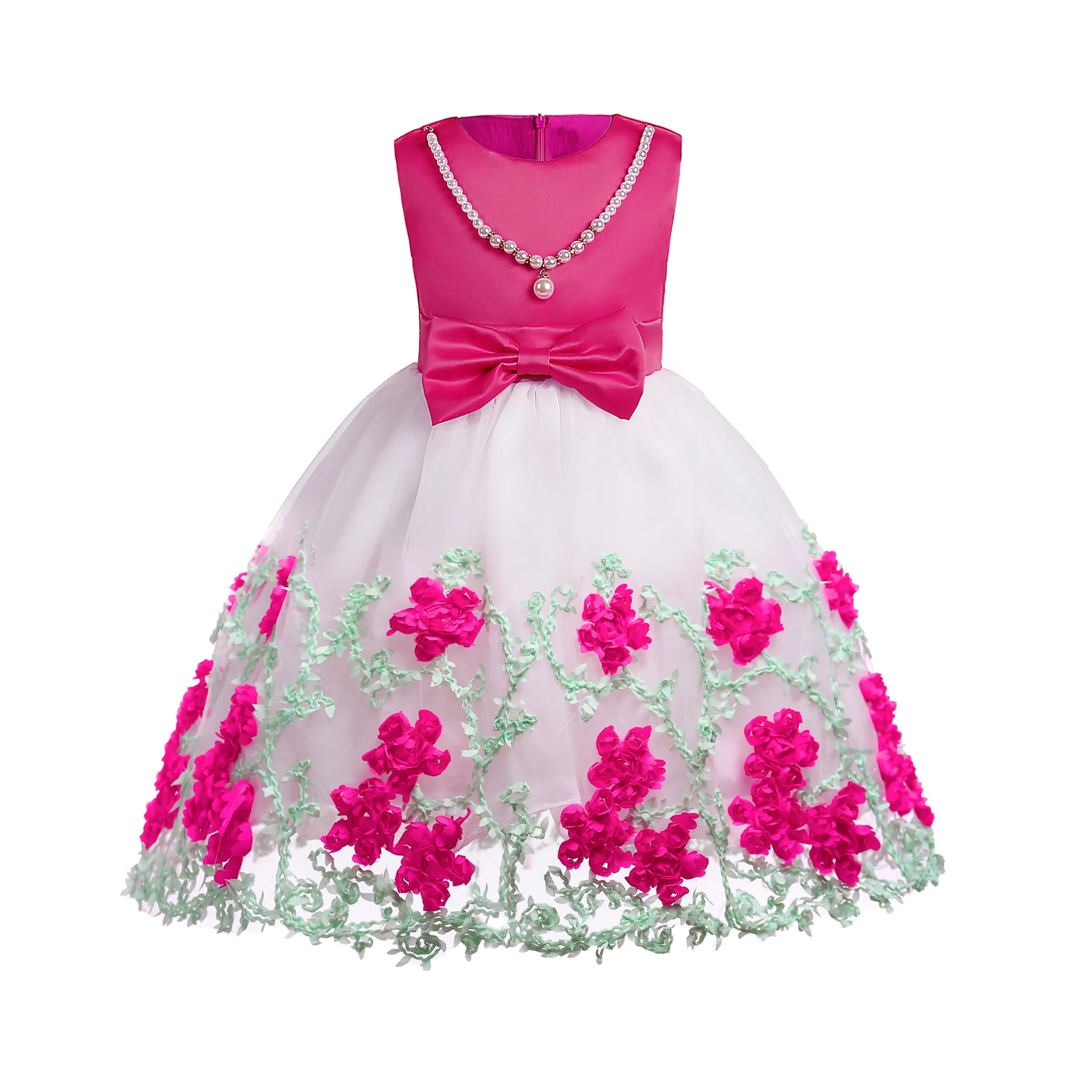 

Spring and Summer Mesh Embroidered Girl Dresses New Kids Sweet Pearl Dresses