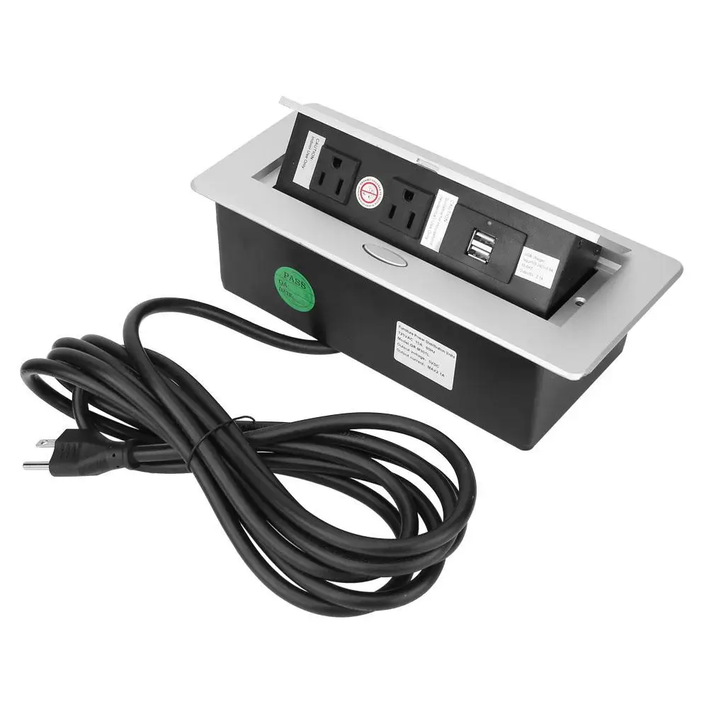 

100V-240V US Socket Zinc Alloy Plate Dual USB Charge Port Wall Table Outlet Steel Box