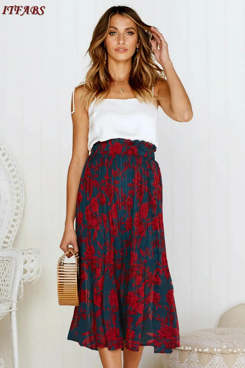 

Harajuku Pleated Skirt 2019 Spring New-Coming Printed Pattern High Elasticity Pleated skirt High Street Style A-line Mid-Calf