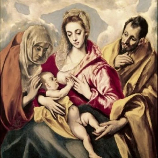 Священная семья-Мадонна Кормление Христа El Greco (1541-1614/Греческий) плакат печать