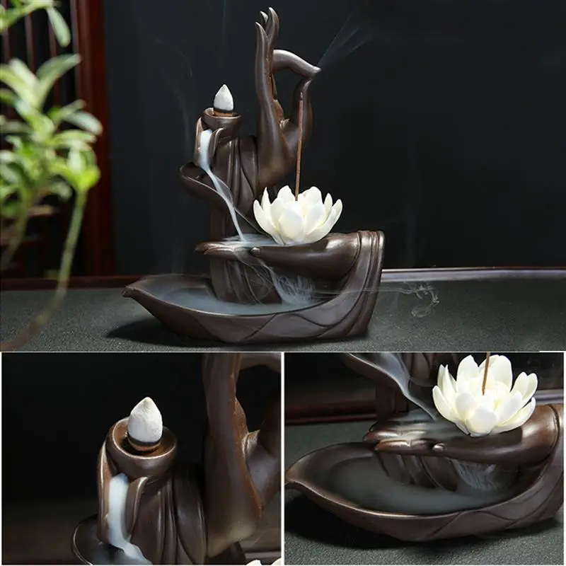 

Incense Cone Burner Backflow Decorative Lotus Bergamot Ceramic Incense Burner Agarwood Sandalwood Creative Retro Home Decoration