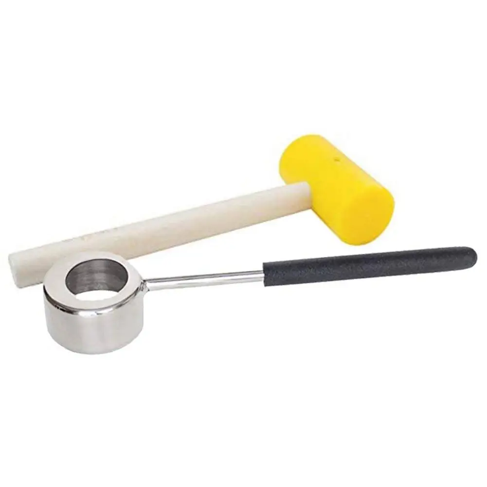 

Stainless Steel Coconut Opener Tool Set Opener with Wooden Handle Rubber Hammer Easy to Use Durable