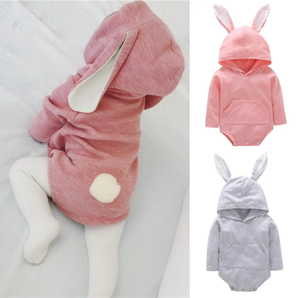 

Kidlove Newborn Baby Cute Jumpsuit with Rabbit Ears Long Sleeve Unisex Lovely Hooded Romper
