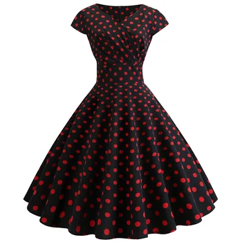 

Polka Dot Vintage Dress Women Summer 2019 Swing Rockabilly Robe Femme Casual Party Dresses Plus Size Elegant Print A line Dress