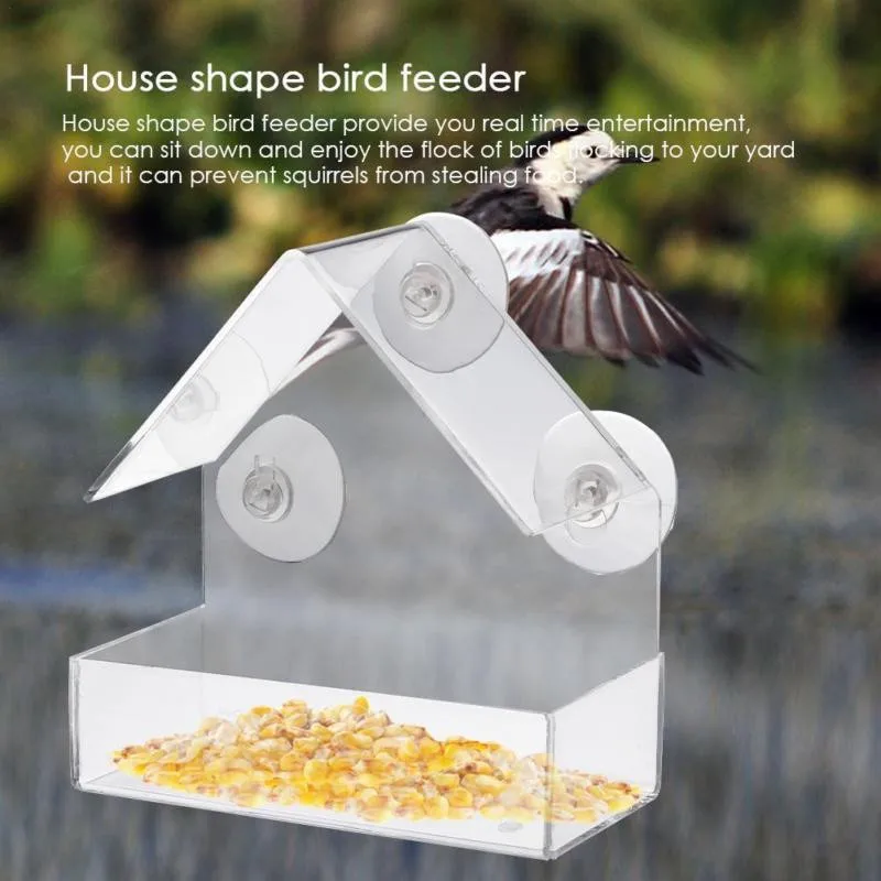 Акрил семян птиц подачи лоток Birdhouse окно присоске висит ясно садовая кормушка