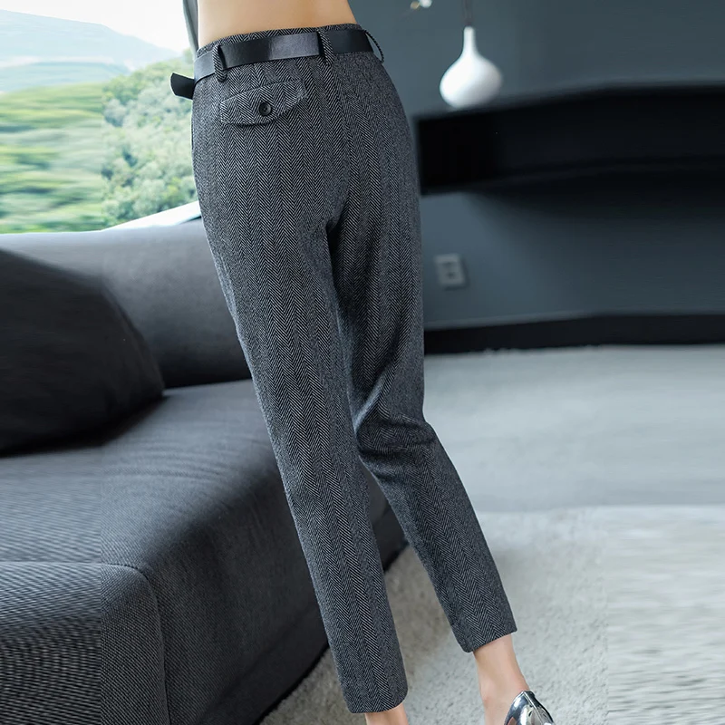 Mujer Ol Nuevo Cinturón Temperamento Gratis 2xl De Lápiz Gray Marca Otoño Slim Lana 2019 Gris Pantalones Primavera Mezcla Pg8qzC