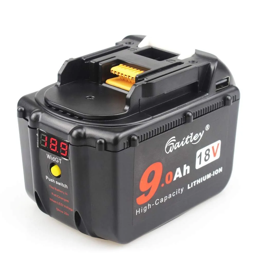 Waitley 18В 9.0Ah батарея Makita BL1830 BL1830USB BL1840 BL1850 BL1860 194204-5 18 вольт 9000 мАч литий-ионная