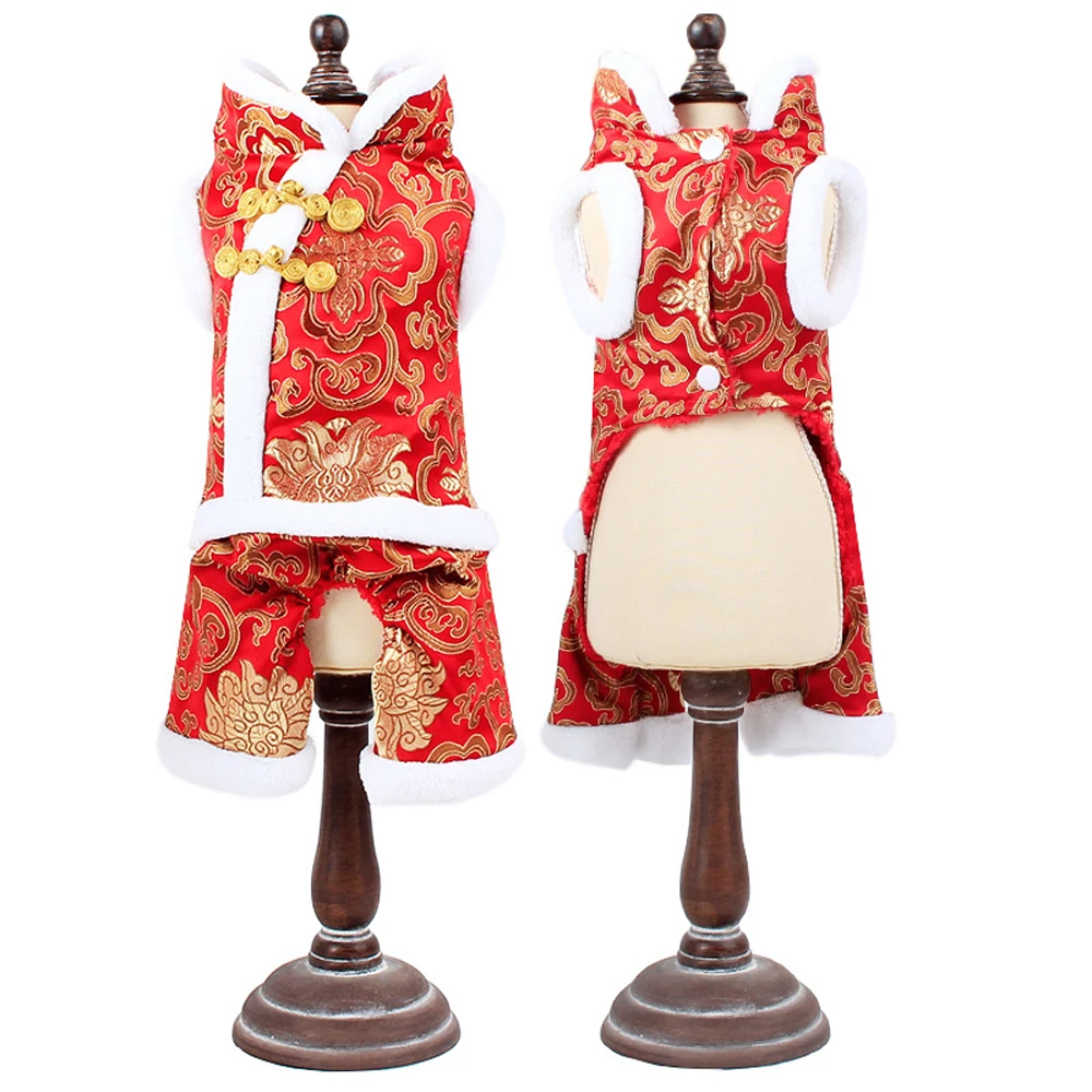 Winter Pet Dog Clothes Chinese New Year Dog Costume For Dogs Suit Chinese Cheongsam Dogs Pets