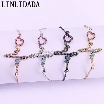 

New Design 10Pcs Micro Pave Cubic Zirconia Heart Bracelets for Women Shinning CZ Zircon Jewelry