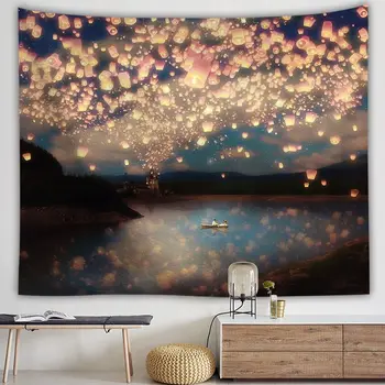 

RUBYLOVE Beautiful Night Sky Hole Light Tapestry Aurora Wall Hanging