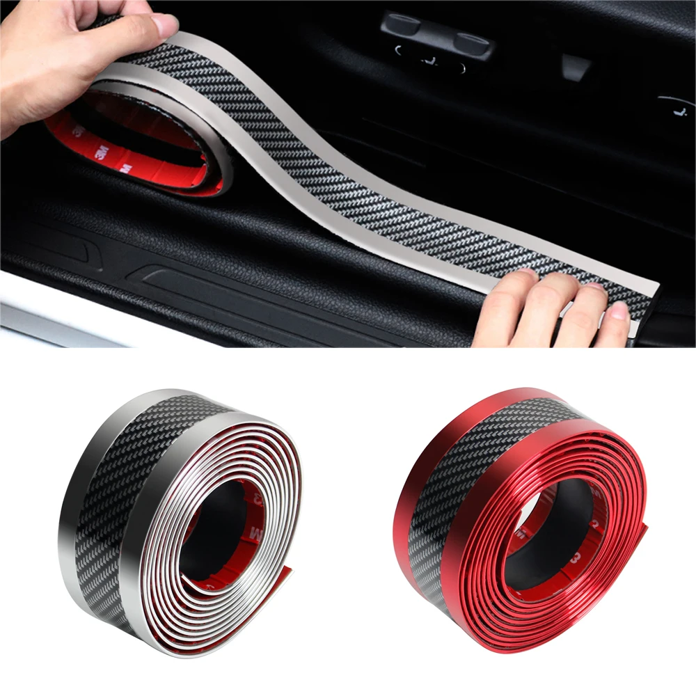 

5CM *2.5M car Door Anti Collision Bumper Strip Sill Protector Edge Guard Carbon Fiber Rubber styling Mouldings Strip Decoration