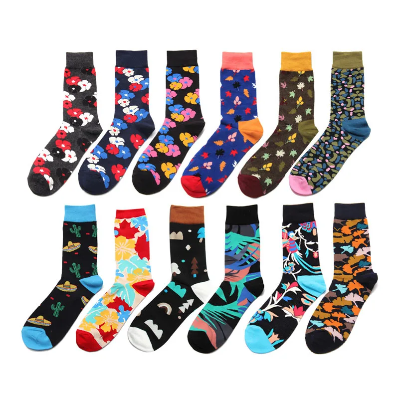 

PEONFLY Funny Green Plant Flower Leaves Male Socks Korea Ins Style Tide Harajuku Cotton Skate Women Skarpetki